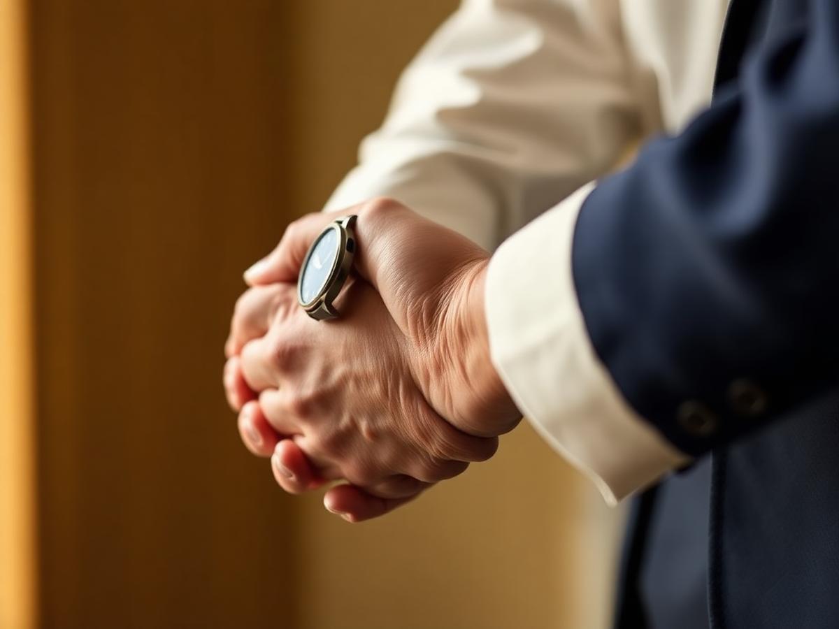 Two hands shaking to symbolize veteran transition support and mentorship